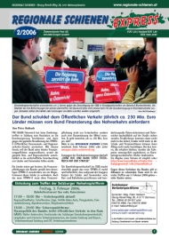 Regionale Schienen Express 2/2006: Der Bund schuldet dem Öffentlichen Verkehr jährlich ca. 250 Mio. Euro. Länder müssen vom Bund Finanzierung des Nahverkehrs einfordern (Titelbild)